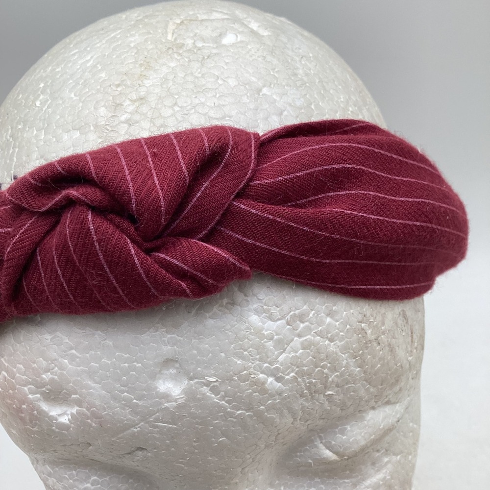 Burgundy Pinstripe Knotted Headband Red White Stripe Top Knot Hair Accessory - Picture 2 of 4